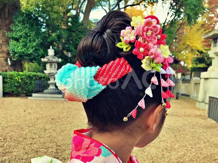 七五三　和装した女の子と髪飾り 七五三,七五三まいり,髪飾りの写真素材