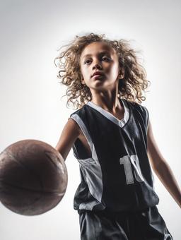 バスケットボールをする女の子 バスケットボールをする女の子の写真