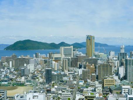 県庁から望む高松駅周辺市街地3 県庁から望む高松駅周辺市街地3 高松市,サンポート高松,高松港の写真素材