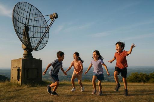 電波塔そばの夕暮れ遊び 電波塔そばの夕暮れ遊びの写真