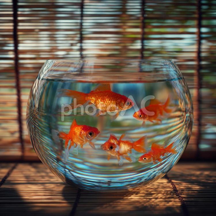 和の空間に溶け込む、金魚と光のハーモニー 金魚,魚,水槽の写真素材