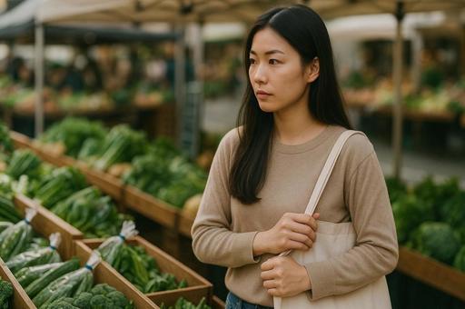 青果市場の女性客 青果市場の女性客の写真