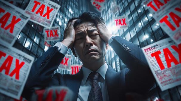 税金の請求書に苦しむ日本人ビジネスマン4 税金の請求書に苦しむ日本人ビジネスマン4の写真