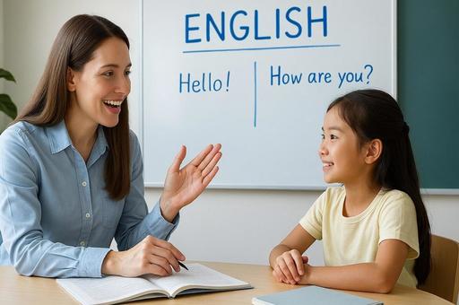 英会話レッスン・子供と先生の学習風景 英会話レッスン・子供と先生の学習風景の写真