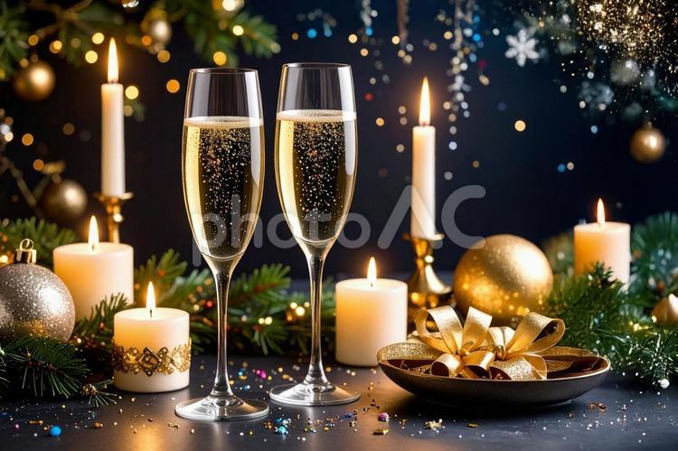クリスマスパーティーのシャンパン お酒,シャンパン,クリスマスの写真素材