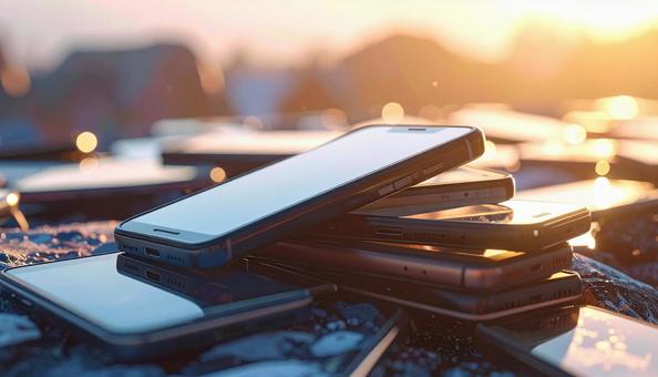 たくさんのスマートフォン たくさんのスマートフォンの写真