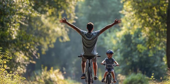 自然を満喫する親子サイクリング 自然を満喫する親子サイクリングの写真