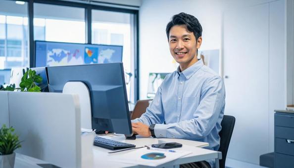 オフィスで働く日本人システムエンジニアの写真