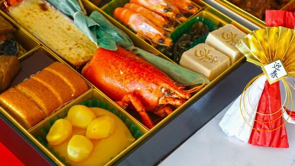 おせち料理の重箱と正月の豪華な盛り合わせ おせち,おせち料理,正月の写真素材