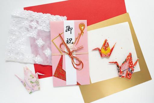 レースハンカチとご祝儀袋 祝儀袋,御祝,水引の写真素材