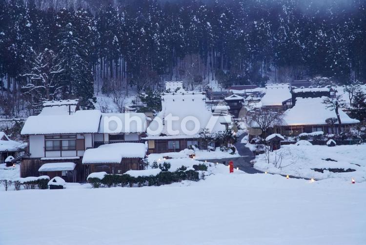 美山かやぶきの里の雪景色 1月,冬,京都の写真素材