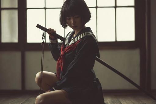 日本刀と女子高生 日本刀と女子高生の写真