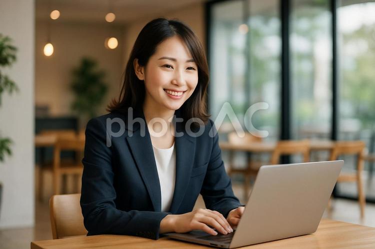 ノートパソコンで仕事をする女性社員 女性,パソコン,仕事の写真素材