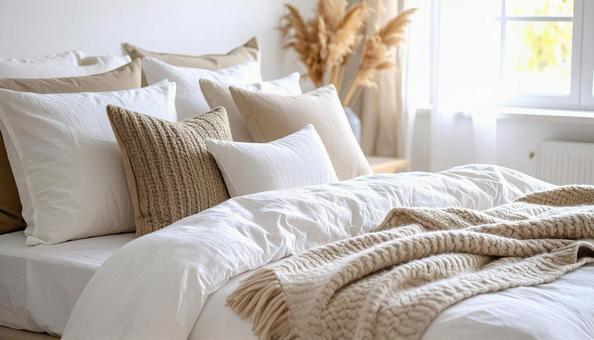 穏やかな雰囲気のベッドルーム 穏やかな雰囲気のベッドルームの写真