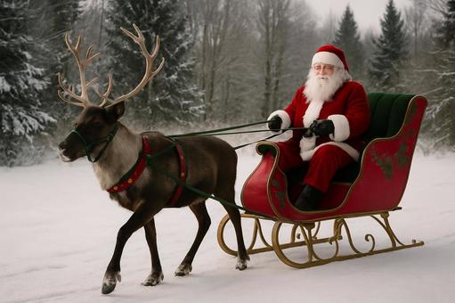 ソリを引くトナカイ サンタクロース ソリを引くトナカイ サンタクロースの写真