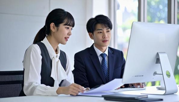 資料を説明する女性社員 資料を説明する女性社員の写真