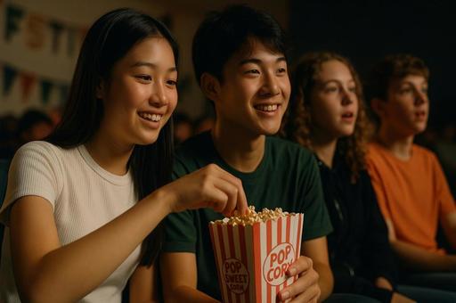 ポップコーン楽しむ映画鑑賞 ポップコーン楽しむ映画鑑賞の写真