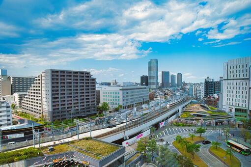 東京の景色 スカイツリー,東武鉄道,スペーシアの写真素材