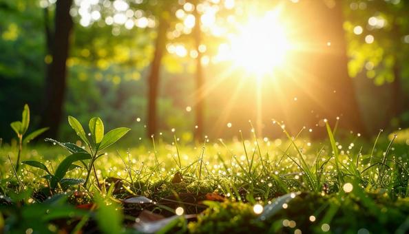 木漏れ日が彩る草のしずく 木漏れ日が彩る草のしずくの写真