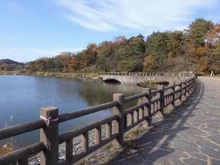 髙子沼畔（福島県伊達市） 沼,静寂,快晴の写真素材