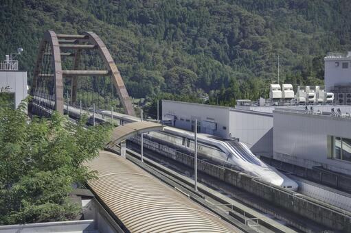 山間を走るリニア新幹線 リニアモーターカー,山梨,超電導リニアの写真素材