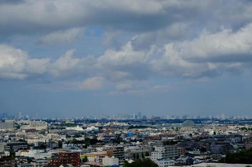 多摩区〜東京の眺望(生田排水池展望広場) 多摩区〜東京の眺望(生田排水池展望広場) 街並み,空,雲の写真素材