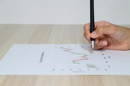 株価チャートとペンを持つ手 株,チャート,分析の写真素材