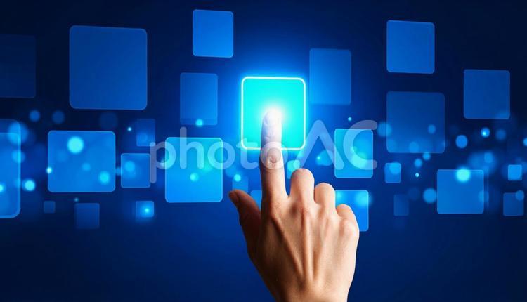 ビジネス、サイバー空間　スイッチを押す指 ビジネス,ビジネスマン,スイッチの写真素材
