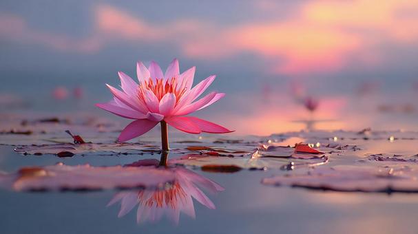 静かな池に咲く優雅な蓮の花の写真