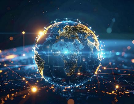 ホログラフィックに輝く未来的な地球の写真