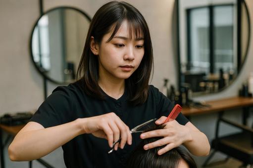 美容師として働く女性 美容師として働く女性の写真