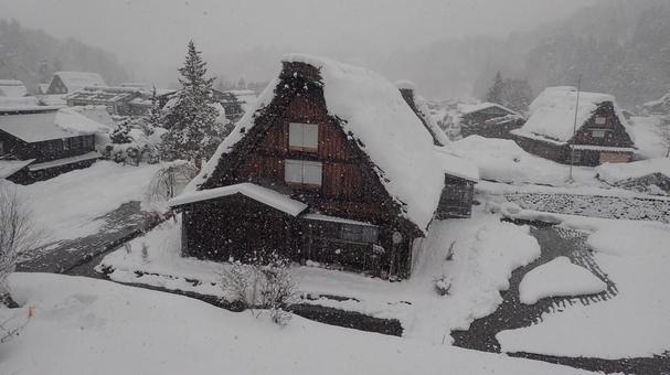 白川郷の風景②(水墨画風) 合掌造り,集落,ユネスコ世界遺産の写真素材