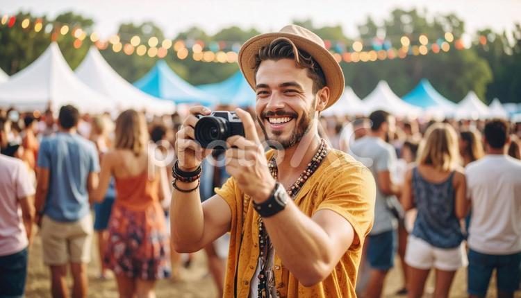 フェス感溢れるポートレート フェス,tシャツ,リストバンドの写真素材