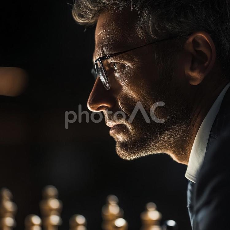 盤面を見つめるCEO：戦略と決断の瞬間 男性,ビジネスマン,ceoの写真素材