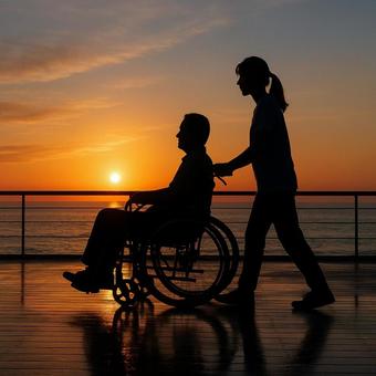 海辺の介護シルエットの写真