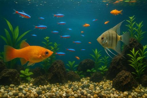 水槽を泳ぐ熱帯魚 水槽を泳ぐ熱帯魚の写真