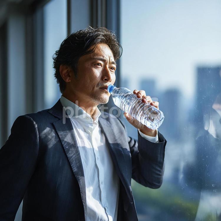 水分補給をする日本人ビジネスマン 日本人,ビジネスマン,男性の写真素材