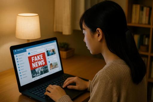 偽情報SNS見る女性 偽情報SNS見る女性の写真
