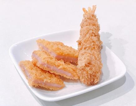 Photo, fried shrimp and ham cutlet, ham cutlets, ham, 