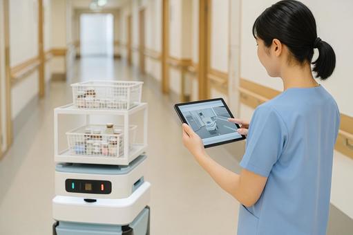 病院内AGV搬送 廊下自動搬送ロボット 病院内AGV搬送 廊下自動搬送ロボットの写真