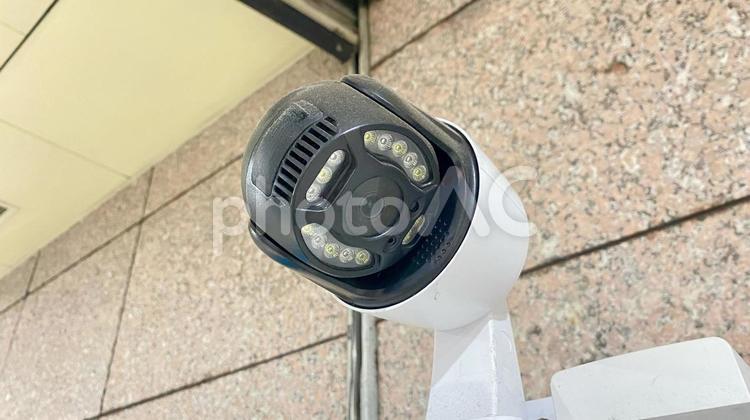 支柱付きの小型監視カメラ　防犯カメラ 監視カメラ,防犯カメラ,カメラの写真素材
