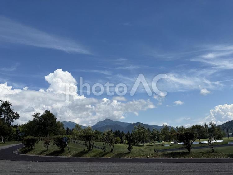 長野県_菅平の風景 菅平高原,長野県,ラグビー場の写真素材