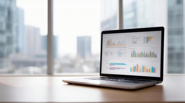 Laptop with data displayed, computer, chart, performance, JPG