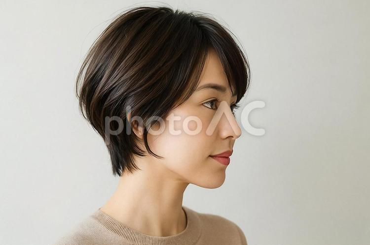 ショートヘアの女性横顔・ヘアスタイル ショートヘア,女性横顔,ヘアスタイルの写真素材
