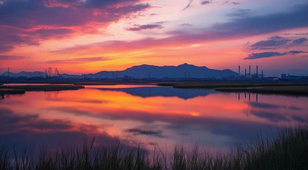 夕焼けの湖 夕焼けの湖の写真