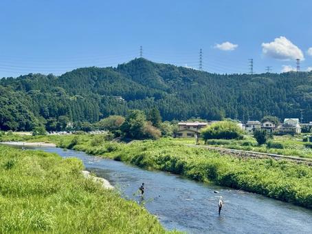 秋川渓谷　釣り 秋川渓谷,秋川,風景の写真素材