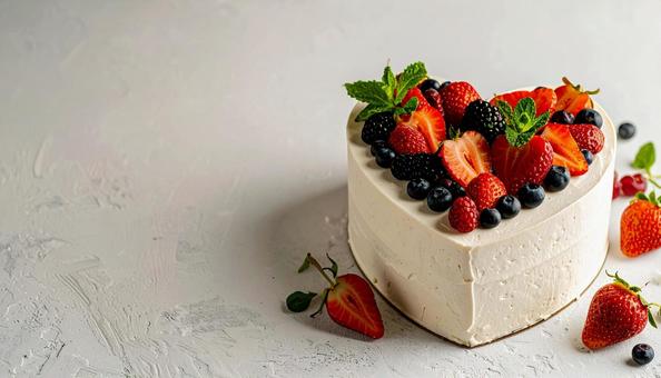 ハート型のケーキ フルーツと生クリーム ハート型のケーキ フルーツと生クリームの写真