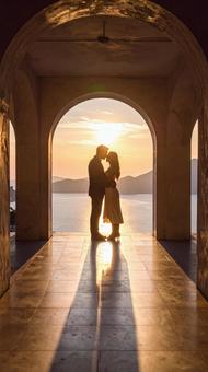 カップルのキス シルエット カップルのキス シルエットの写真