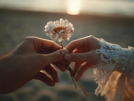 優しさが伝わる、花束を受け取る瞬間の写真