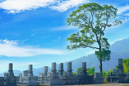 山の上の風景 山の上の風景 墓,山,青空の写真素材